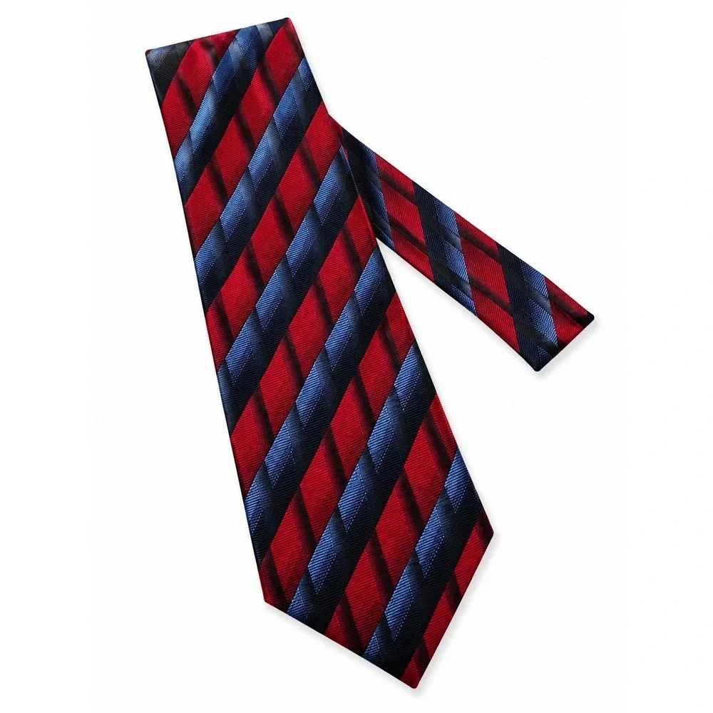 San Lorenzo 100% Silk Tie Red Navy Geometric Wide 4